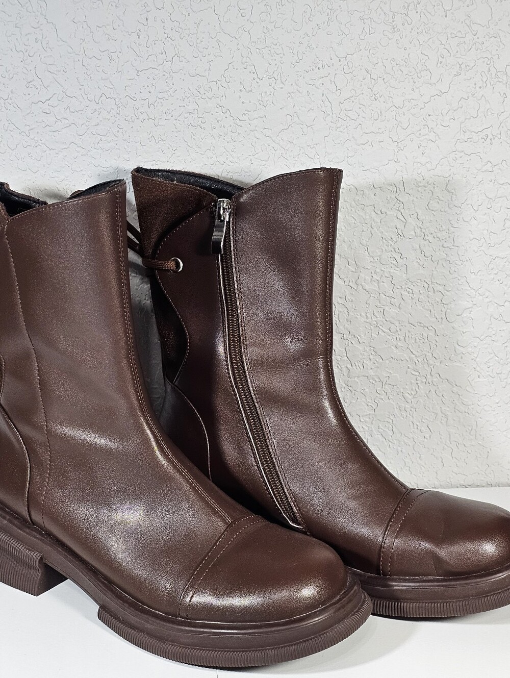 Brown Combat Style Boots Chunky Heel size 8.5